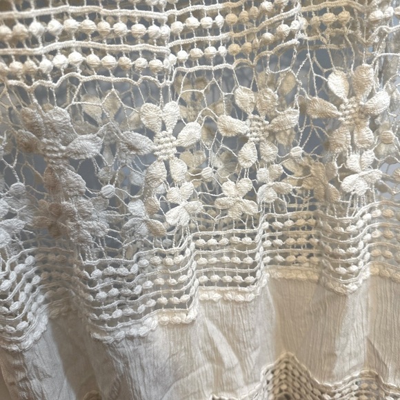 Allison Brittney White Tiered Crochet Lace Trim Spaghetti Straps Boho Maxi Dress - Picture 7 of 12